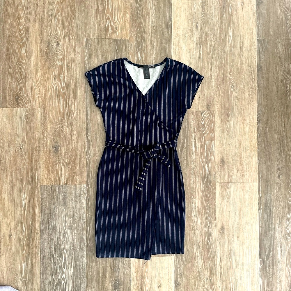 Elegant Navy Blue Striped Dress